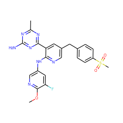 COc1ncc(Nc2ncc(Cc3ccc(S(C)(=O)=O)cc3)cc2-c2nc(C)nc(N)n2)cc1F ZINC000113240849