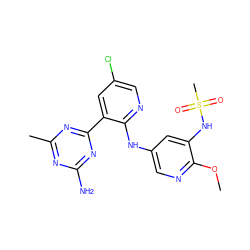 COc1ncc(Nc2ncc(Cl)cc2-c2nc(C)nc(N)n2)cc1NS(C)(=O)=O ZINC000095563105