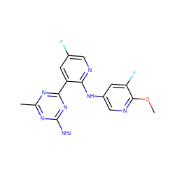 COc1ncc(Nc2ncc(F)cc2-c2nc(C)nc(N)n2)cc1F ZINC000113241492