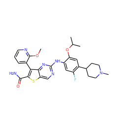 COc1ncccc1-c1c(C(N)=O)sc2cnc(Nc3cc(F)c(C4CCN(C)CC4)cc3OC(C)C)nc12 ZINC000150302107