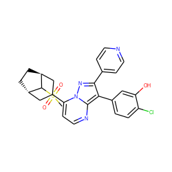 CS(=O)(=O)C1[C@H]2CC[C@H]1CC(c1ccnc3c(-c4ccc(Cl)c(O)c4)c(-c4ccncc4)nn13)C2 ZINC000100095727