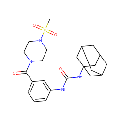 CS(=O)(=O)N1CCN(C(=O)c2cccc(NC(=O)NC34CC5CC(CC(C5)C3)C4)c2)CC1 ZINC000169329973