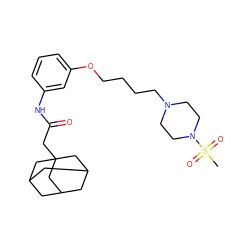 CS(=O)(=O)N1CCN(CCCCOc2cccc(NC(=O)CC34CC5CC(CC(C5)C3)C4)c2)CC1 ZINC000169330004