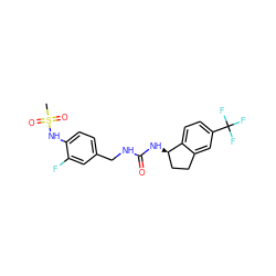 CS(=O)(=O)Nc1ccc(CNC(=O)N[C@@H]2CCc3cc(C(F)(F)F)ccc32)cc1F ZINC000169704422