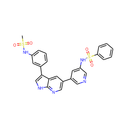 CS(=O)(=O)Nc1cccc(-c2c[nH]c3ncc(-c4cncc(NS(=O)(=O)c5ccccc5)c4)cc23)c1 ZINC000064573200