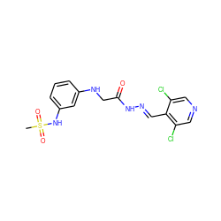 CS(=O)(=O)Nc1cccc(NCC(=O)N/N=C/c2c(Cl)cncc2Cl)c1 ZINC000201289934