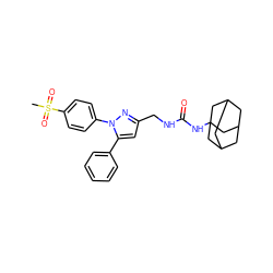 CS(=O)(=O)c1ccc(-n2nc(CNC(=O)NC34CC5CC(CC(C5)C3)C4)cc2-c2ccccc2)cc1 ZINC000071316963