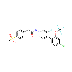 CS(=O)(=O)c1ccc(CC(=O)Nc2ccc(-c3ccc(Cl)cc3OC(F)(F)F)c(F)c2)cc1 ZINC000143058275