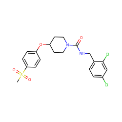 CS(=O)(=O)c1ccc(OC2CCN(C(=O)NCc3ccc(Cl)cc3Cl)CC2)cc1 ZINC000045349737