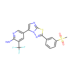CS(=O)(=O)c1cccc(-c2nn3c(-c4cnc(N)c(C(F)(F)F)c4)cnc3s2)c1 ZINC000068247394