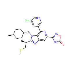CSC[C@@H](C)c1nc2cc(-c3noc(=O)[nH]3)nc(-c3cncc(Cl)c3)c2n1C[C@H]1CC[C@H](C)CC1 ZINC000261095830