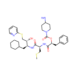 CSC[C@H](NC(=O)[C@H](Cc1ccccc1)OC(=O)N1CCC(N)CC1)C(=O)N[C@@H](CC1CCCCC1)[C@@H](O)CSc1ccccn1 ZINC000027107907