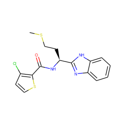 CSCC[C@H](NC(=O)c1sccc1Cl)c1nc2ccccc2[nH]1 ZINC000071340977