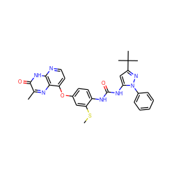 CSc1cc(Oc2ccnc3[nH]c(=O)c(C)nc23)ccc1NC(=O)Nc1cc(C(C)(C)C)nn1-c1ccccc1 ZINC000058576159