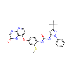 CSc1cc(Oc2ccnc3ncc(=O)[nH]c23)ccc1NC(=O)Nc1cc(C(C)(C)C)nn1-c1ccccc1 ZINC000058541272