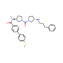 CSc1ccc(-c2ccc(C(=O)N(C)[C@H]3CCN(C(=O)N4CC[C@H](NCCCc5ccccc5)C4)C3)cc2)cc1 ZINC000036351629