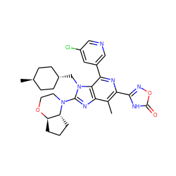 Cc1c(-c2noc(=O)[nH]2)nc(-c2cncc(Cl)c2)c2c1nc(N1CCO[C@@H]3CCC[C@H]31)n2C[C@H]1CC[C@H](C)CC1 ZINC000261173584