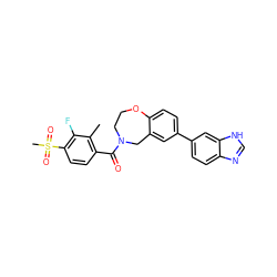 Cc1c(C(=O)N2CCOc3ccc(-c4ccc5nc[nH]c5c4)cc3C2)ccc(S(C)(=O)=O)c1F ZINC000095586615