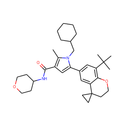 Cc1c(C(=O)NC2CCOCC2)cc(-c2cc(C(C)(C)C)c3c(c2)C2(CCO3)CC2)n1CC1CCCCC1 ZINC000224621367