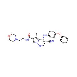 Cc1c(C(=O)NCCN2CCOCC2)cn2ncc(C#N)c(Nc3ccc(Oc4ccccc4)cc3)c12 ZINC000028569390