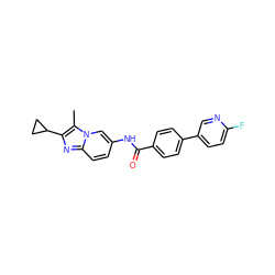 Cc1c(C2CC2)nc2ccc(NC(=O)c3ccc(-c4ccc(F)nc4)cc3)cn12 ZINC000043024628
