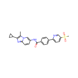 Cc1c(C2CC2)nc2ccc(NC(=O)c3ccc(-c4ccc(S(C)(=O)=O)cn4)cc3)cn12 ZINC000043122285