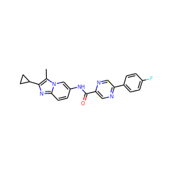 Cc1c(C2CC2)nc2ccc(NC(=O)c3cnc(-c4ccc(F)cc4)cn3)cn12 ZINC000043062655