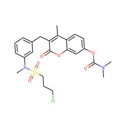 Cc1c(Cc2cccc(N(C)S(=O)(=O)CCCCl)c2)c(=O)oc2cc(OC(=O)N(C)C)ccc12 ZINC000299869174
