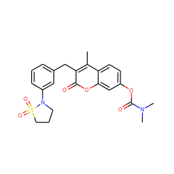 Cc1c(Cc2cccc(N3CCCS3(=O)=O)c2)c(=O)oc2cc(OC(=O)N(C)C)ccc12 ZINC000299870620