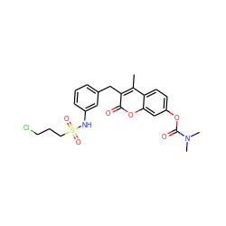 Cc1c(Cc2cccc(NS(=O)(=O)CCCCl)c2)c(=O)oc2cc(OC(=O)N(C)C)ccc12 ZINC000299861653