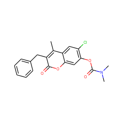 Cc1c(Cc2ccccc2)c(=O)oc2cc(OC(=O)N(C)C)c(Cl)cc12 ZINC000000593853
