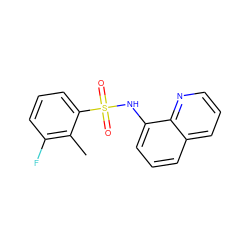 Cc1c(F)cccc1S(=O)(=O)Nc1cccc2cccnc12 ZINC000174666650
