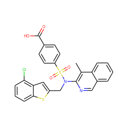 Cc1c(N(Cc2cc3c(Cl)cccc3s2)S(=O)(=O)c2ccc(C(=O)O)cc2)ncc2ccccc12 ZINC000261152272