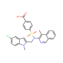 Cc1c(N(Cc2cc3cc(Cl)ccc3n2C)S(=O)(=O)c2ccc(C(=O)O)cc2)ncc2ccccc12 ZINC000473200907