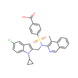 Cc1c(N(Cc2cc3cc(Cl)ccc3n2C2CC2)S(=O)(=O)c2ccc(C(=O)O)cc2)ncc2ccccc12 ZINC000473228773