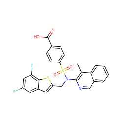 Cc1c(N(Cc2cc3cc(F)cc(F)c3s2)S(=O)(=O)c2ccc(C(=O)O)cc2)ncc2ccccc12 ZINC000261148793