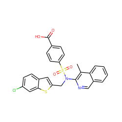 Cc1c(N(Cc2cc3ccc(Cl)cc3s2)S(=O)(=O)c2ccc(C(=O)O)cc2)ncc2ccccc12 ZINC000261093704