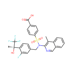 Cc1c(N(Cc2ccc([C@@](C)(O)C(F)(F)F)c(F)c2)S(=O)(=O)c2ccc(C(=O)O)cc2)ncc2ccccc12 ZINC000261102782