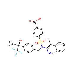Cc1c(N(Cc2ccc([C@@](O)(C3CC3)C(F)(F)F)cc2)S(=O)(=O)c2ccc(C(=O)O)cc2)ncc2ccccc12 ZINC000261187990