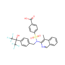 Cc1c(N(Cc2ccc(C(O)(C(F)(F)F)C(F)(F)F)cc2)S(=O)(=O)c2ccc(C(=O)O)cc2)ncc2ccccc12 ZINC000261162426