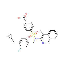 Cc1c(N(Cc2ccc(CC3CC3)c(F)c2)S(=O)(=O)c2ccc(C(=O)O)cc2)ncc2ccccc12 ZINC000261184767