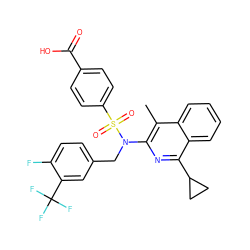 Cc1c(N(Cc2ccc(F)c(C(F)(F)F)c2)S(=O)(=O)c2ccc(C(=O)O)cc2)nc(C2CC2)c2ccccc12 ZINC000261087585