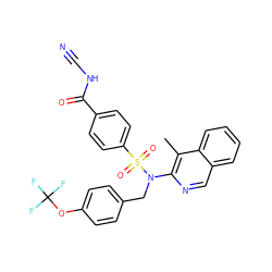 Cc1c(N(Cc2ccc(OC(F)(F)F)cc2)S(=O)(=O)c2ccc(C(=O)NC#N)cc2)ncc2ccccc12 ZINC000261141629