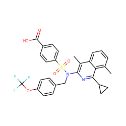 Cc1c(N(Cc2ccc(OC(F)(F)F)cc2)S(=O)(=O)c2ccc(C(=O)O)cc2)nc(C2CC2)c2c(C)cccc12 ZINC000261179704