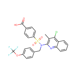Cc1c(N(Cc2ccc(OC(F)(F)F)cc2)S(=O)(=O)c2ccc(C(=O)O)cc2)nc2ccccc2c1Cl ZINC000473201033