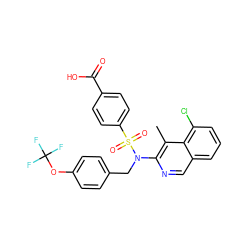 Cc1c(N(Cc2ccc(OC(F)(F)F)cc2)S(=O)(=O)c2ccc(C(=O)O)cc2)ncc2cccc(Cl)c12 ZINC000261185139