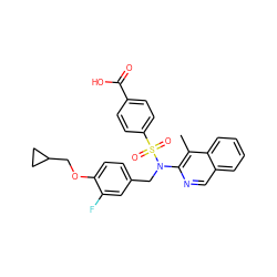 Cc1c(N(Cc2ccc(OCC3CC3)c(F)c2)S(=O)(=O)c2ccc(C(=O)O)cc2)ncc2ccccc12 ZINC000473194821
