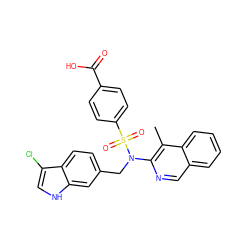 Cc1c(N(Cc2ccc3c(Cl)c[nH]c3c2)S(=O)(=O)c2ccc(C(=O)O)cc2)ncc2ccccc12 ZINC000224861153