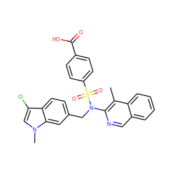 Cc1c(N(Cc2ccc3c(Cl)cn(C)c3c2)S(=O)(=O)c2ccc(C(=O)O)cc2)ncc2ccccc12 ZINC000203768458