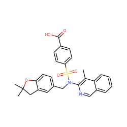 Cc1c(N(Cc2ccc3c(c2)CC(C)(C)O3)S(=O)(=O)c2ccc(C(=O)O)cc2)ncc2ccccc12 ZINC000204320912